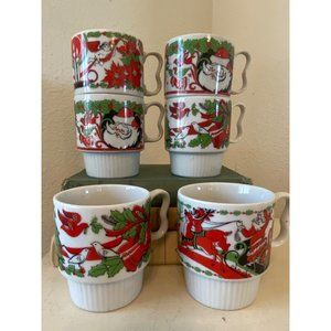 Vintage stackable Christmas Santa mugs made in Japan